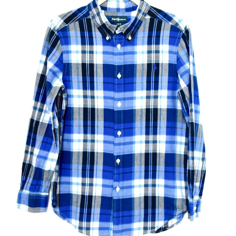 Ralph Lauren Long Sleeve Blue Plaid Shirt - Large (14/16)